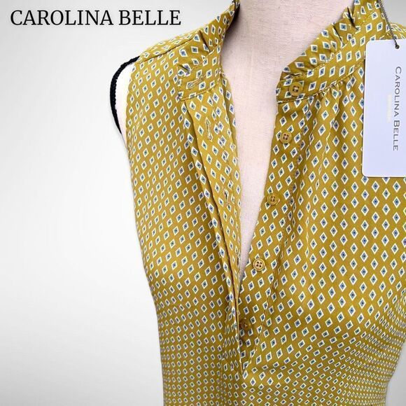 NWT Carolina Belle Sleeveless High Neck Hidden Button Down Chartreuse Top (XS) $ - Picture 9 of 12
